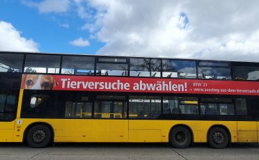 Tierversuche: Berliner Bus wirbt für Ausstiegsplan